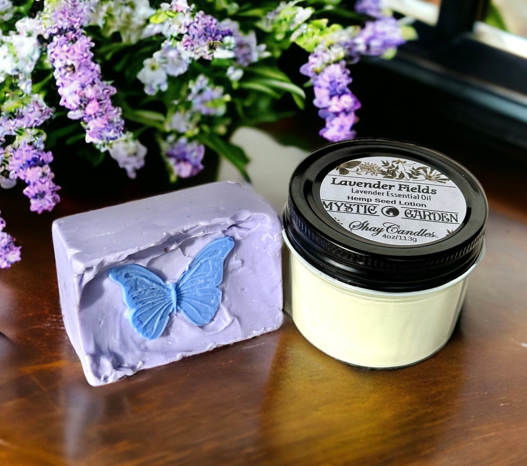 Lavender scent Soap, Hemp Seed Lotion Gift Set  || 4oz vegan soap, 4oz Lotion||”LAVENDER FIELDS”