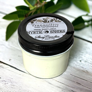 Green Tea, Lemongrass scent Hemp Seed Lotion ||4oz Glass Jar |”TRANQUILITY”