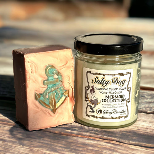 Sandalwood, Cilantro, Cedar Scent Candle + Soap Set || “SALTY DOG”