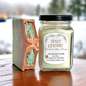 Cinnamon, Clove, Orange Scent 6oz Candle & 5oz Vegan Soap Set “SPICY GNOME”