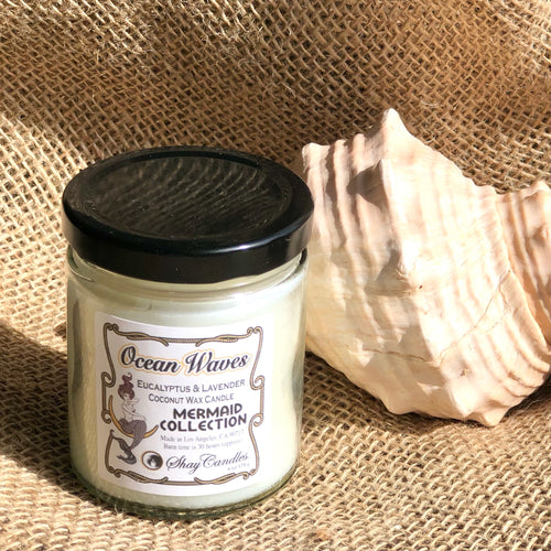 Eucalyptus, Lavender Scented 6oz Candle ||Coconut Wax ||”Ocean Waves”